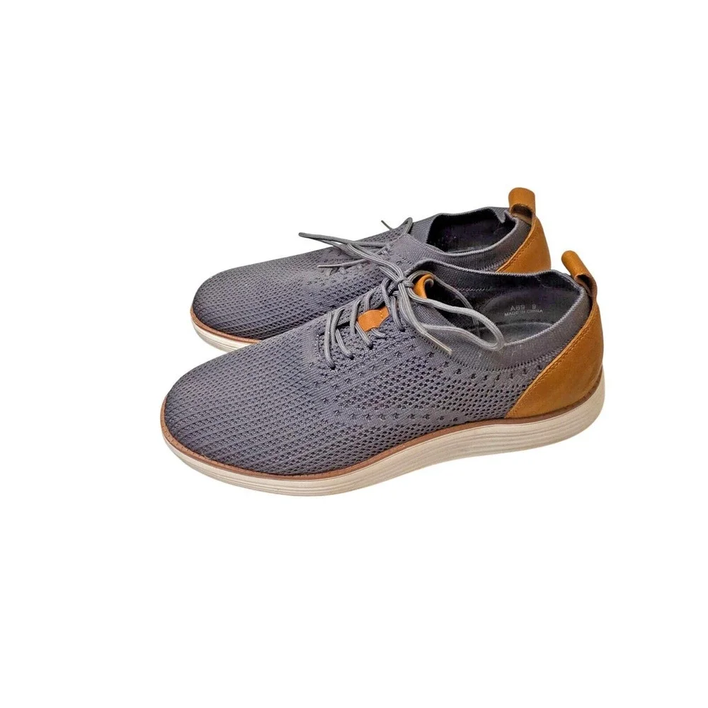 Athlefit Mens Casual Knit Sneakers Size‎ 9 Gray & Brown With Faux Leather Accent